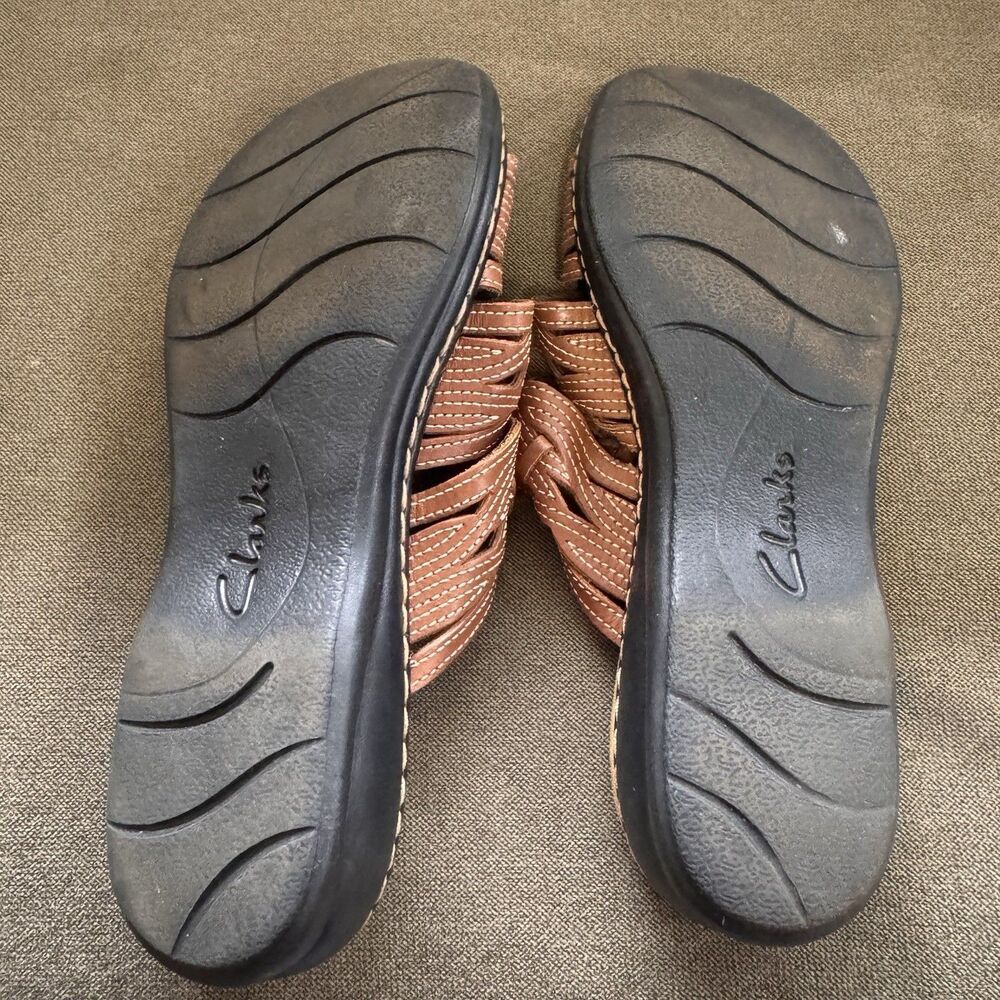 Clarks Leisa Faye Women’s 9W Brown Leather Lightweight Adjustable Slide Sandals - Picture 5 of 6